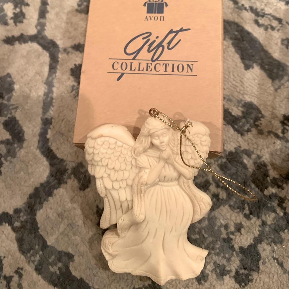 1997 Avon Vintage NIB “Season’s Joy Ornament Angel” Cream w/gold hanging string.